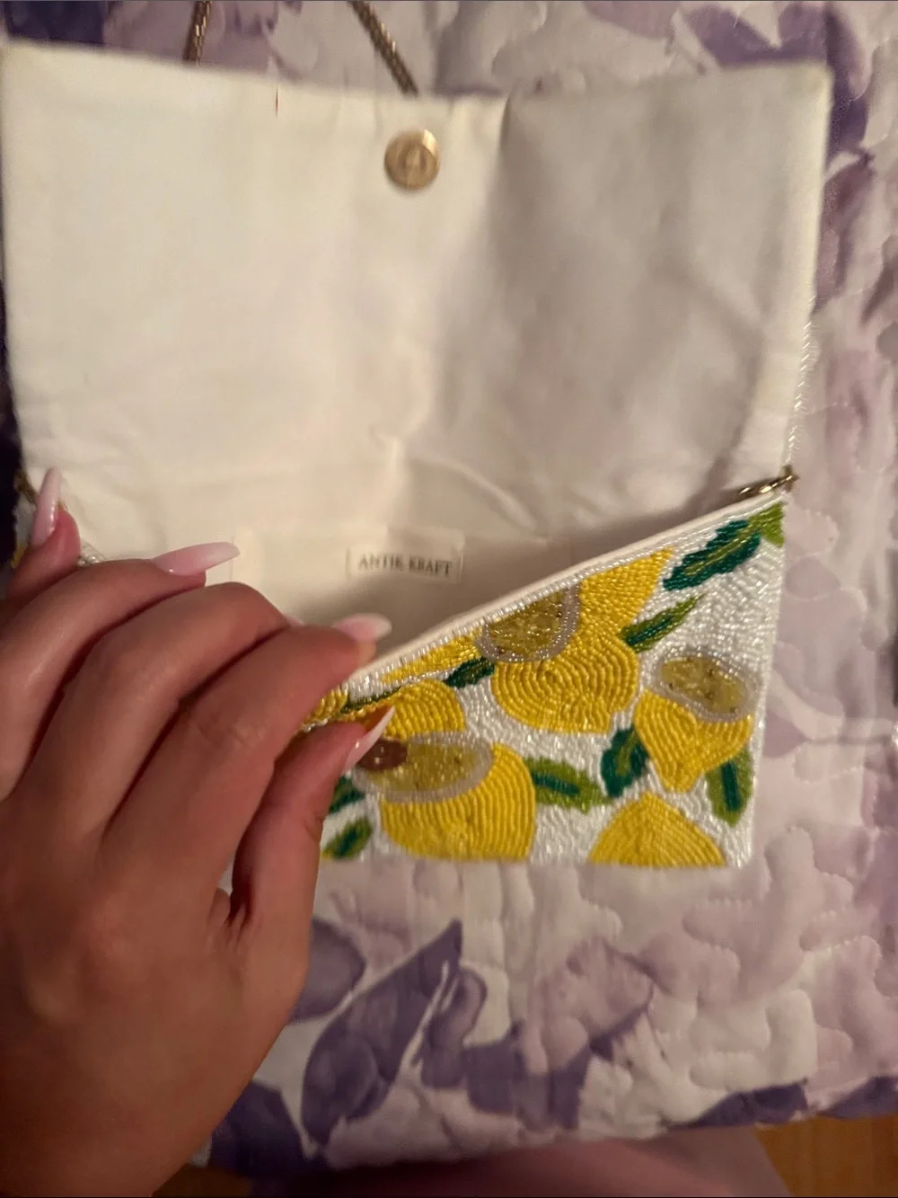 Antik Kraft Yellow Lemon Beaded Wristlet Clutch